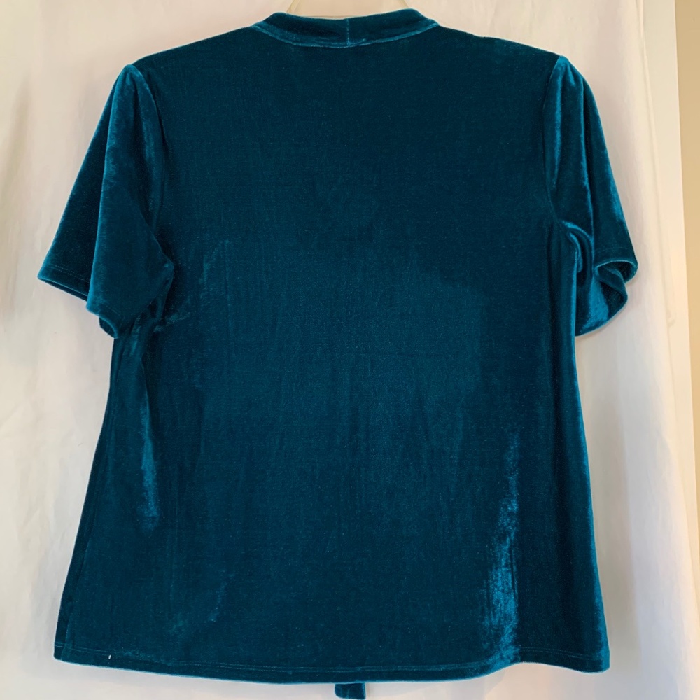 Sunday in Brooklyn deep teal velvet tie neck top/shirt - Picture 5 of 6